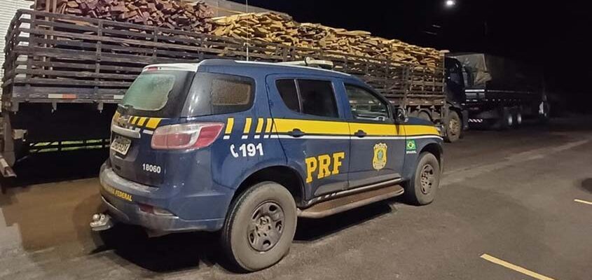 Em Porto Velho/RO, PRF identifica transporte irregular de madeira